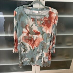 Belle by Kim Gravel Long Sleeve Abstract Top - Rust and Teal